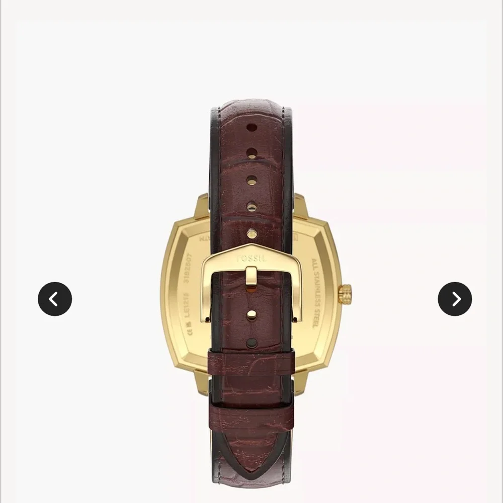 Fossil Gold-Tone Case Blue Sunburst Dial Watch with Brown Leather Strap